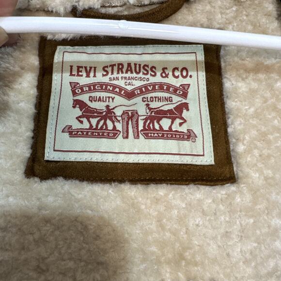 Levi's Mens Hooded Lined Sherpa Lined Midweight Faux Shearling Coat Sz Large Men - Picture 4 of 14